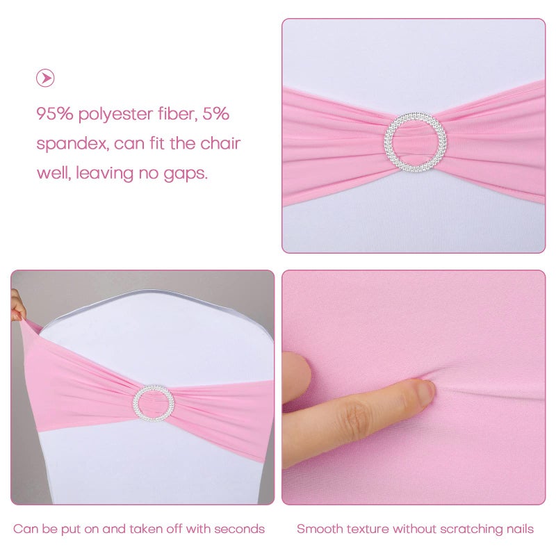 Boshen 100PCS Wedding Chair Decorations Stretch Chair Bows and Sashes for Party Ceremony Reception Banquet Spandex Chair Covers slipcovers (100, Pink) - Image 3